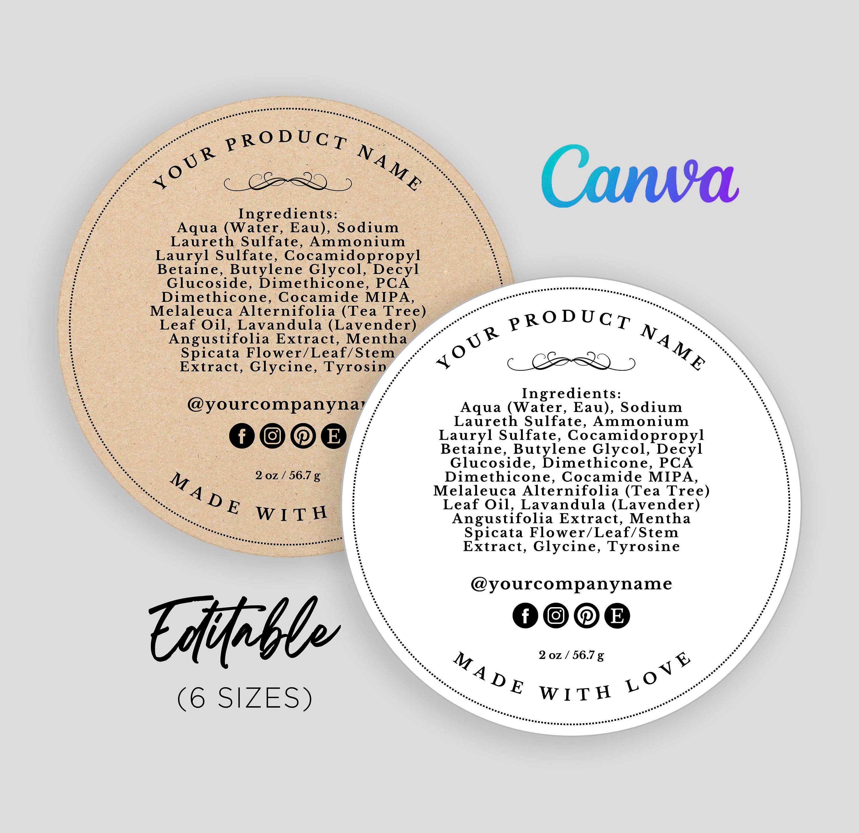 Printable Product Ingredients Label, Ingredients Back Circle Label ...