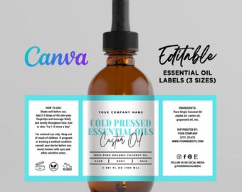 Bottle Dropper Oil Label Designs, Essential Oil Labels, Cold Pressed Oil Labels, Miracle Drops, Bottle Dropper Oil Editable Template Canva