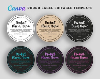 Editable Round Label for Canning Jar, Round Labels for Jams, Round Label Homemade Jam, Jelly, Food Variant Label, Editable Template in Canva
