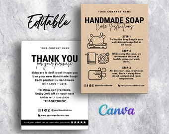 Handmade Soap Care Card, Handmade Soap Care Instructions, How to use Handmade Soap, Custom Soap, Handmade Soap Card Editable Template Canva