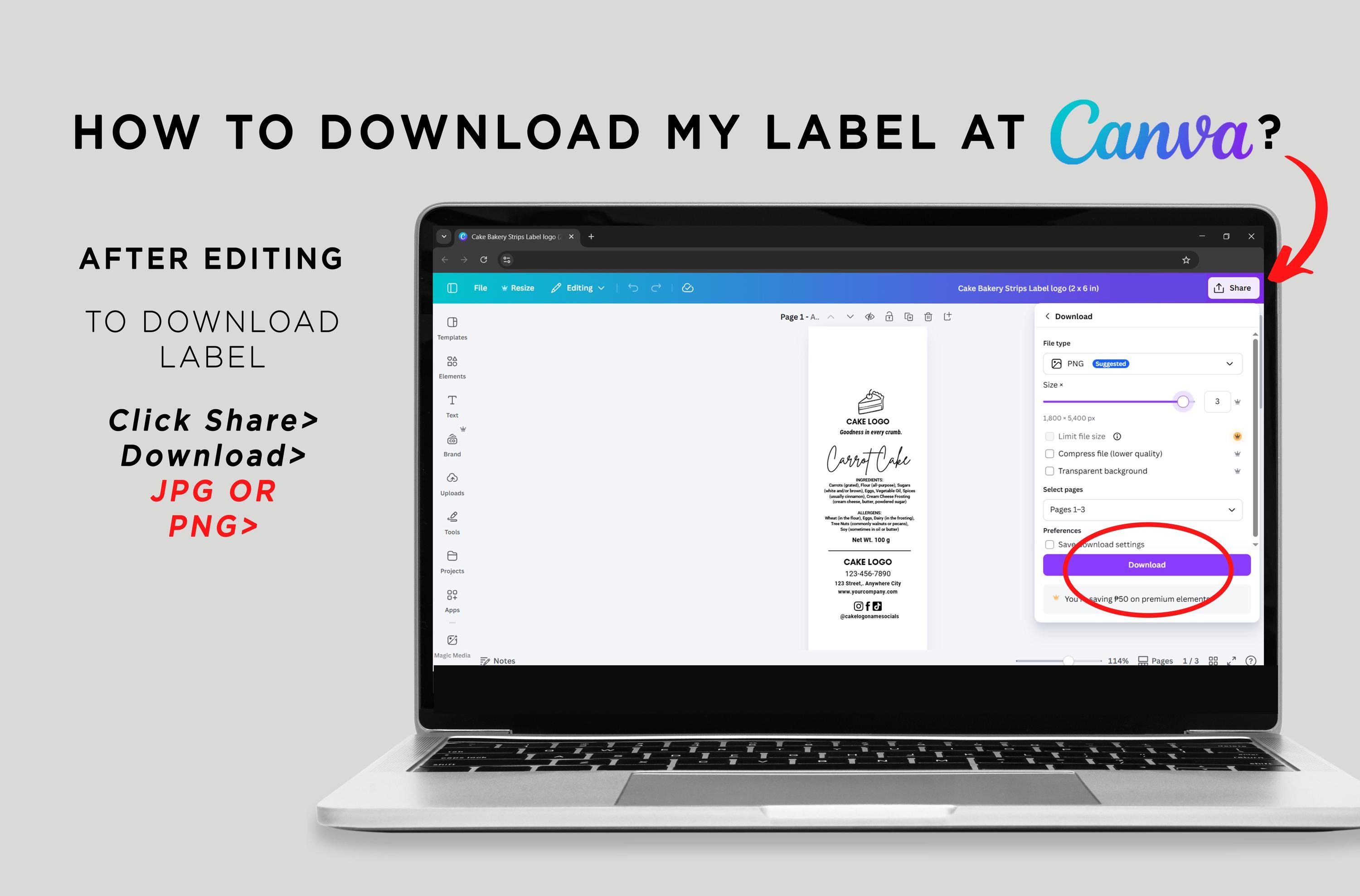 Bakery Strip Labels Template for Cakes and Cupcakes, Editable Canva ...
