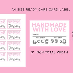 Instant Download Ready to Print A4 Handmade Care Card Labels Sticker ...