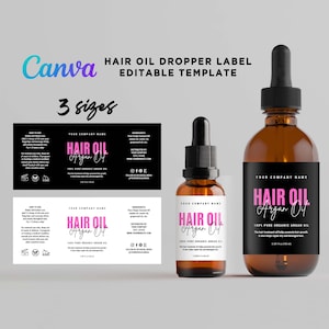 Printable Hair Oil Labels, Hair Dropper, Hair Growth Oil Labels, Hair Product Labels, Bottle Dropper for Hair Oil Editable Template Canva