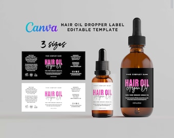 Printable Hair Oil Labels, Hair Dropper, Hair Growth Oil Labels, Hair Product Labels, Bottle Dropper for Hair Oil Editable Template Canva