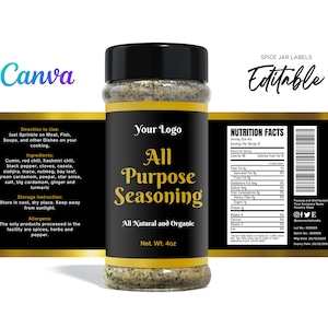 Printable Wrap Label for Spice, Seasoning. 8oz, 5oz, 4oz Spice Clear Bottle. Spice Label Sticker. Editable Template Personalize Canva.