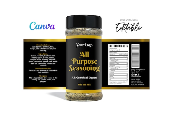 Printable Wrap Label for Spice, Seasoning. 8oz, 5oz, 4oz Spice Clear Bottle. Spice Label Sticker. Editable Template Personalize Canva.