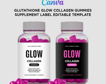 best collagen supplements with glutathione Glutathione Gummy Label, Glow Collagen Gummies Design, Skin Vitamin  Supplement Label, Editable Pill Bottle Supplement Facts Template Canva