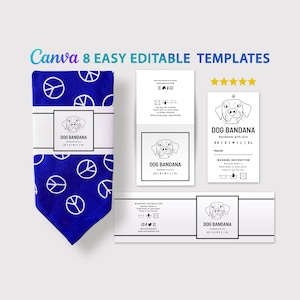 Printable Dog Bandana Label Template, Hang Tag, Fold over Tag, Wrap Labels, Care Card, 8 Template Editable at Canva, PDF Printable Files