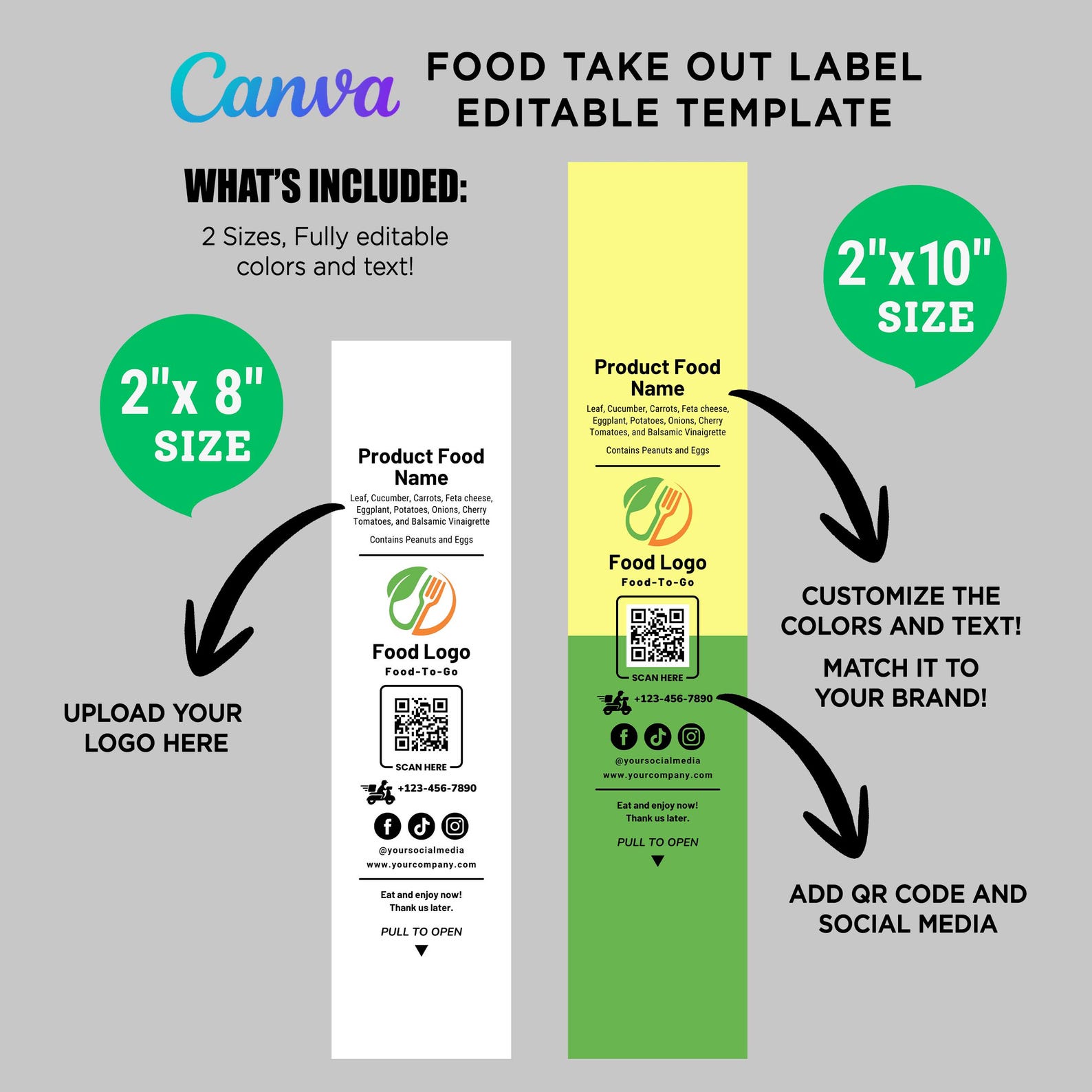 Printable Food Container Label, Fresh Salad Labels, Take Out Box Label ...