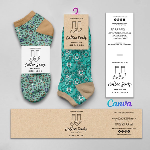 Printable Sock Wrap Labels, Cotton Socks Label Designs, Handmade Socks Labels, Socks Fold Label, Sock Tags, Socks Editable Template at Canva