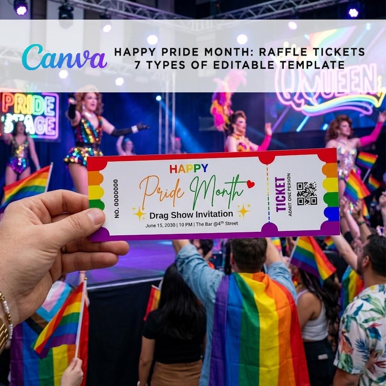 Pride Raffles Pride Month Ticket Bundle Editable Canva Template, LGBTQ Event ...