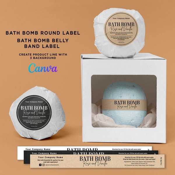 Bath Bombs Label, Bath Bomb Band Label, Bath Bombs Round Label, Bath Bombs Stickers, Bath Fizzers, Bath Bomb Labels Editable Template Canva
