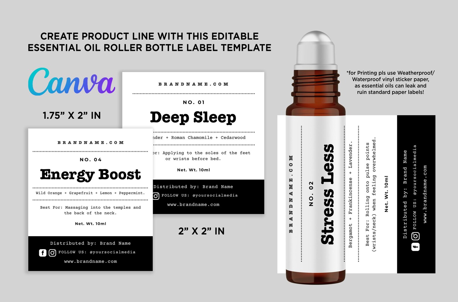 Essential Oil Roller Bottle Template Canva, Minimalist 10 Ml Bottle ...