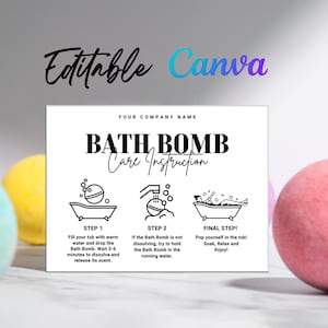 Printable Bath Bomb Care Card, Bath Product Care Card, How to Use Bath Bombs, Bath Bombs Instruction Care Card Template Editable at Canva