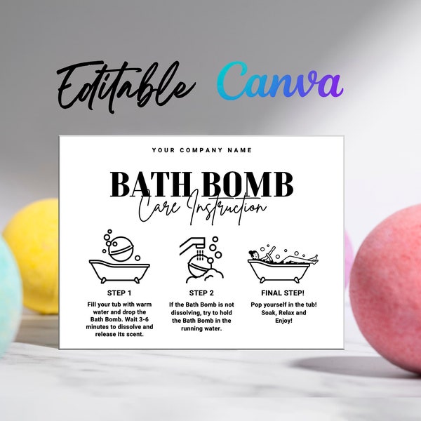 Printable Bath Bomb Care Card, Bath Product Care Card, How to Use Bath Bombs, Bath Bombs Instruction Care Card Template Editable at Canva