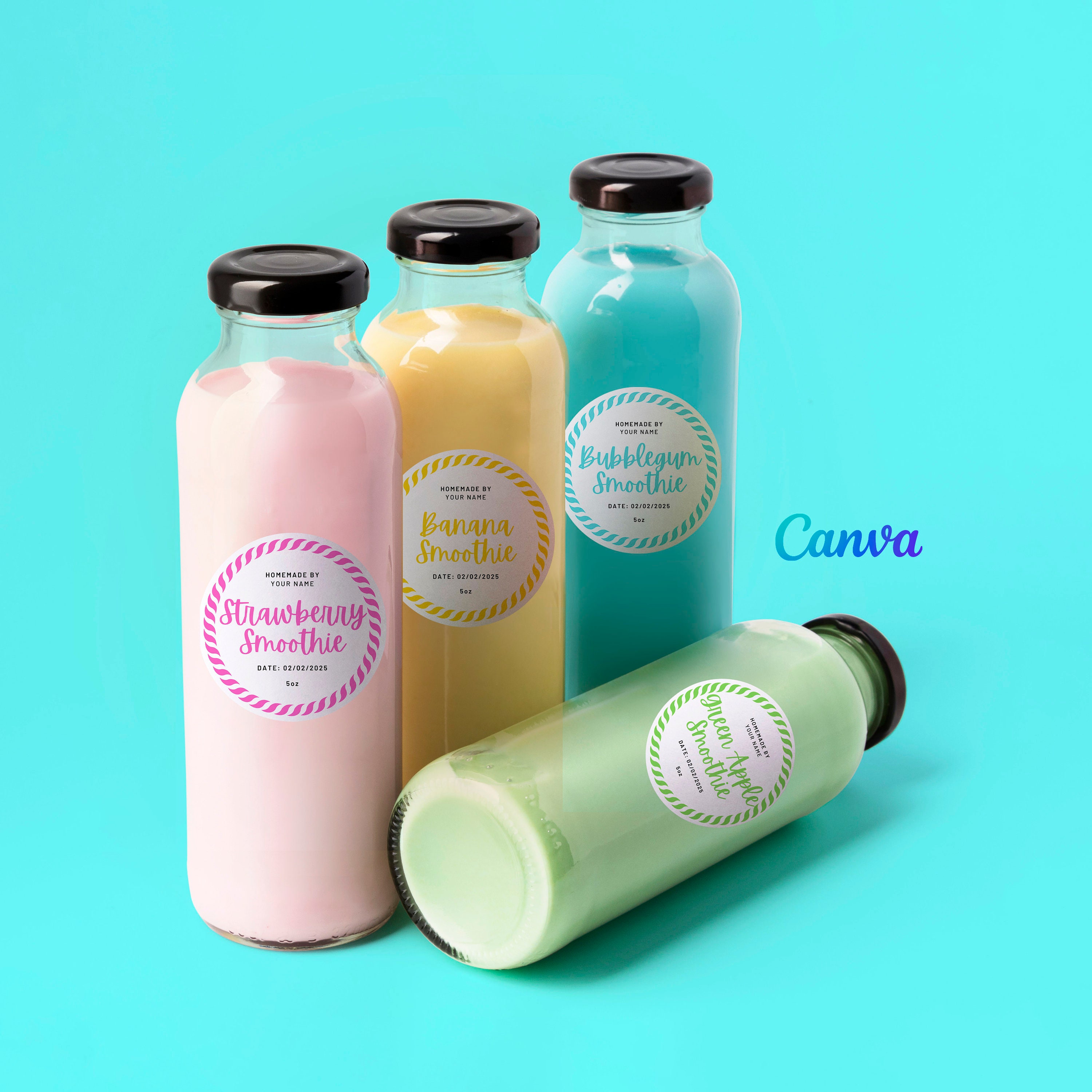 Smoothie Label Examples Printable Round Label for Smoothie Flavor, Fruit Juice Label, Juice ...