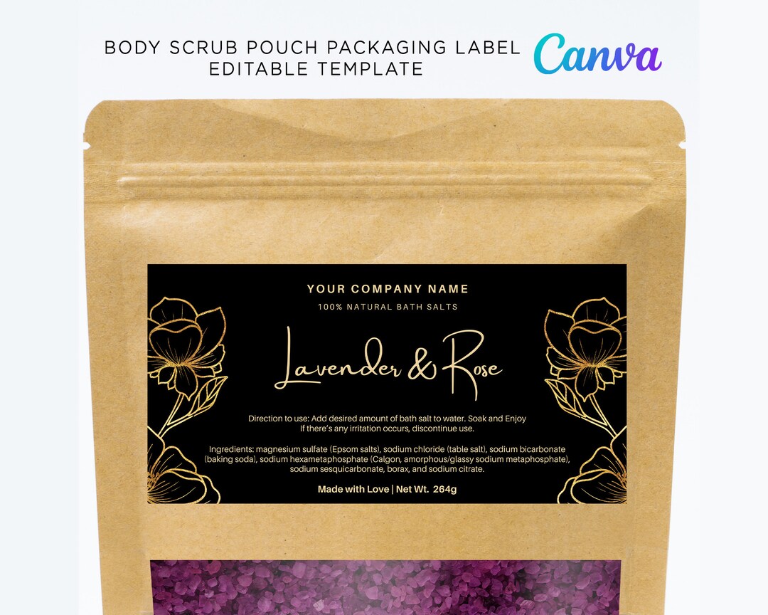 Printable Body Scrub Label for Stand up Pouch Packaging Bath - Etsy