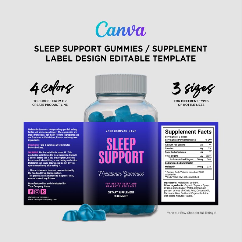 Sleep Supplement labels
natural sleep gummies
gummy labels
sleeping pills
natural sleeping supplements
melatonin for sleep
Melatonin gummies label template
Canva supplement label templates
Editable vitamin label design
Sleep support supplement labels
Gummy bottle label template
Digital label design for supplements
Printable label for melatonin gummies
Health and wellness product packaging
Sleep Supplement labels
natural sleep gummies
gummy labels