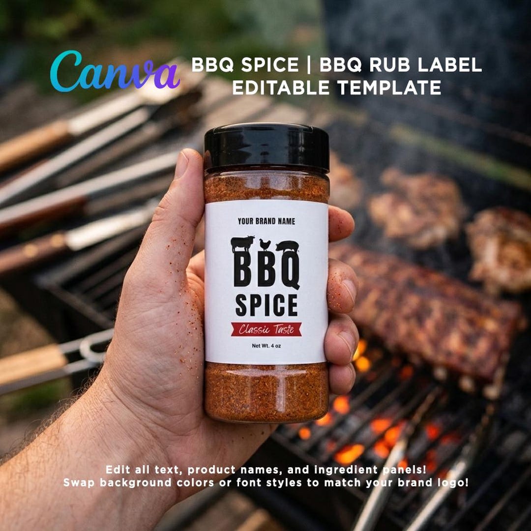 Printable BBQ Spice Wrap Label Design, Barbeque Rub 8oz, 6oz, 4oz BBQ ...