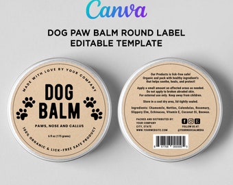 Paw Balm Labels, Dog Balm Labels, Paw Care Labels, Dog Templates, Cat Balm, Dog Nose Balm, Pet Balm Label, Dog Label Editable Template Canva