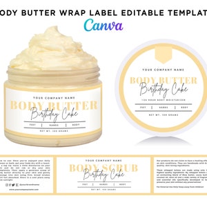 Whipped Body Butter Wrap Labels, Body Butter Rectangle Labels, Body Butter Jar Labels, Whipped Body Butter Labels Editable Template Canva
