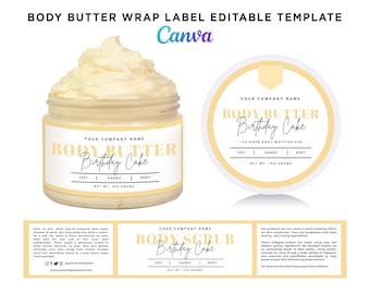 Whipped Body Butter Wrap Labels, Body Butter Rectangle Labels, Body Butter Jar Labels, Whipped Body Butter Labels Editable Template Canva