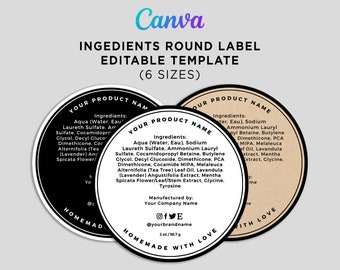 Homemade Ingredients Product Label, Ingredients Back Round Sticker, Product Ingredients Labels, Ingredients Round Editable Template Canva