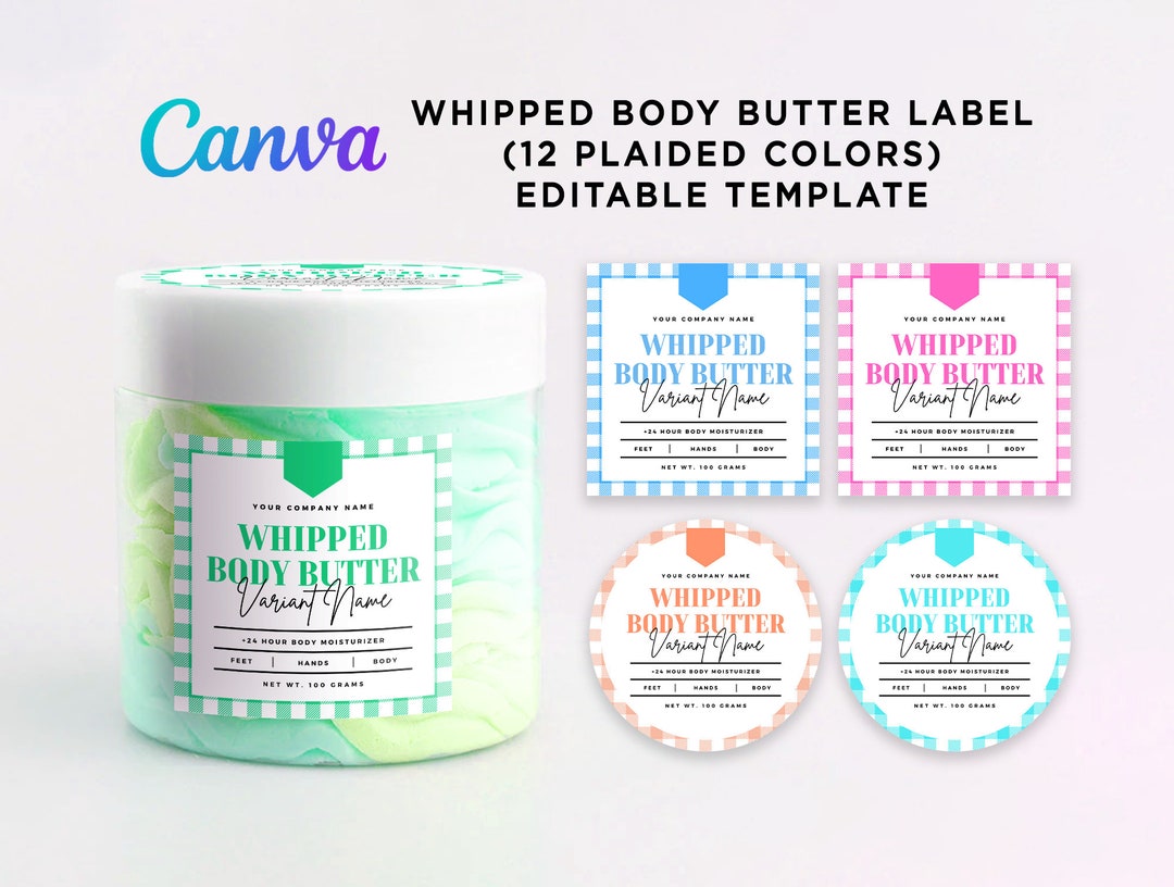 Printable Whipped Body Butter Labels, Whipped Body Butter Plaid Design