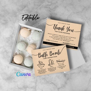 Bath Bomb Care Instruction Card, Bath Fizzer Care Card, How to Use Bath Bomb, Bath Bomb Care Card Template Editable at Canva