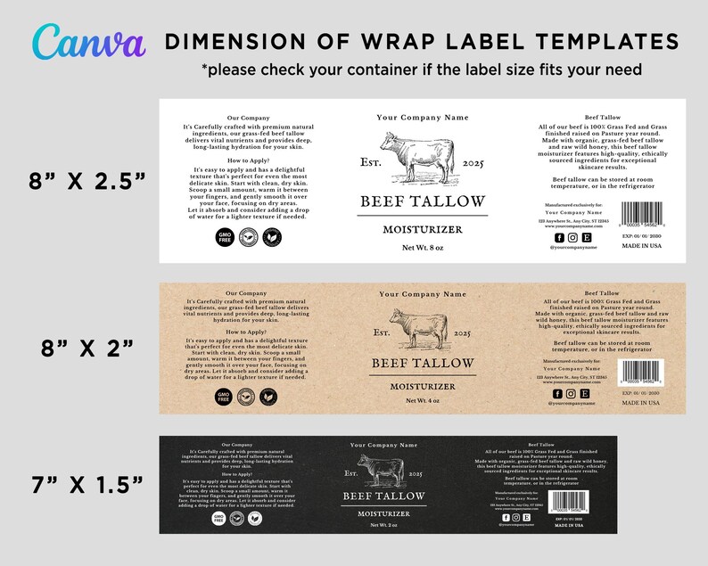 Premium Beef Tallow Moisturizer Label Template, DIY Beef Tallow ...