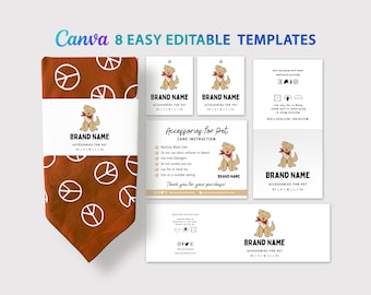 Printable Pet Label Template, Dog Bandana Labels, Accessories for Pet, Dog Accessories Hang Tags, 8 Pet Dog Labels Editable Template Canva
