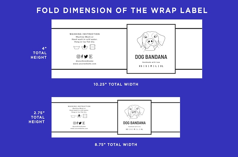 Printable Dog Bandana Label Template Hang Tag Fold Over Tag Etsy