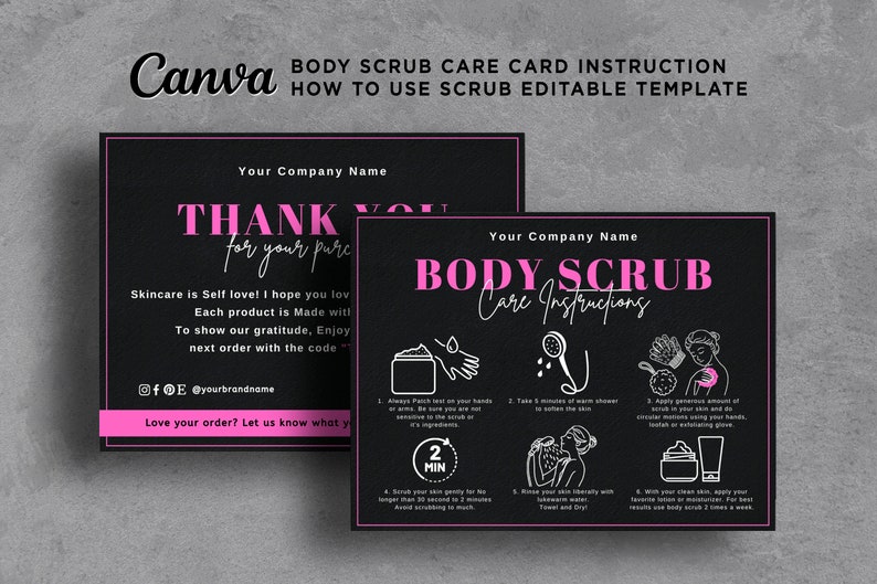 Scrub Application Body Scrub Care Card, Body Scrub Application Guide, How to Use Body ...