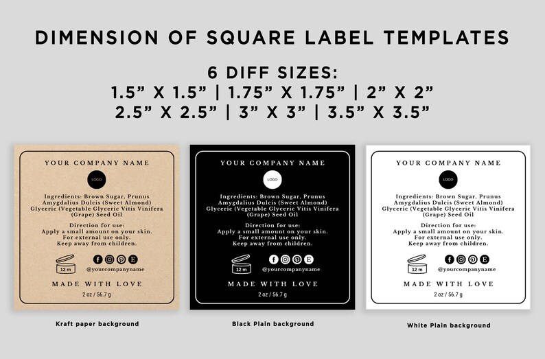 Product Ingredients Square Label, Ingredients Back Square Label ...