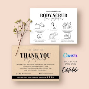Body Scrub Card, Bath Scrub Care Instruction, How to Use Bath Body Scrub, Thank You Body Scrub, Body Scrub Care Card Editable Template Canva