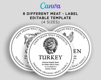 Meat Labels, Poultry Labels, Beef Labels, Chicken Label, Farmhouse Tags, Meat Processing, Farmers Market, Meat Label Editable Template Canva