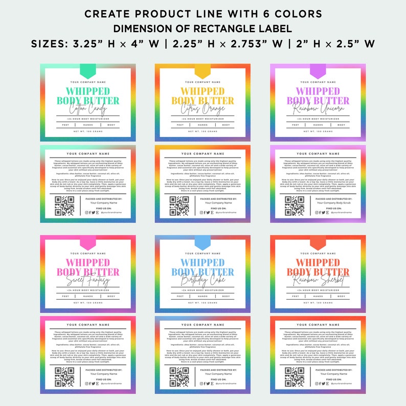 Printable Whipped Body Butter Label Rainbow Body Butter Etsy