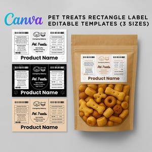 Rectangle Pet Treats Pouch Packaging, Pet Food Labels, Dog Cat Treats Label, Dog Biscuits, Pet Treat Sticker Design Editable Template Canva