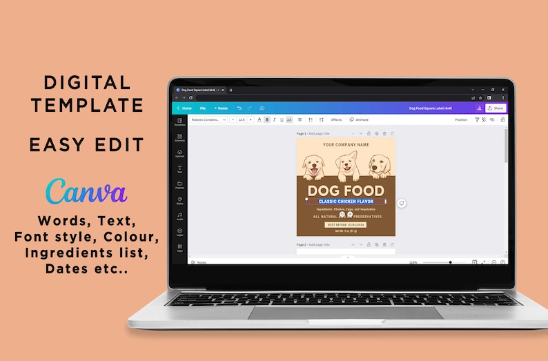 Printable Dog Food Labels Dog Food Packaging Labels Pet Etsy