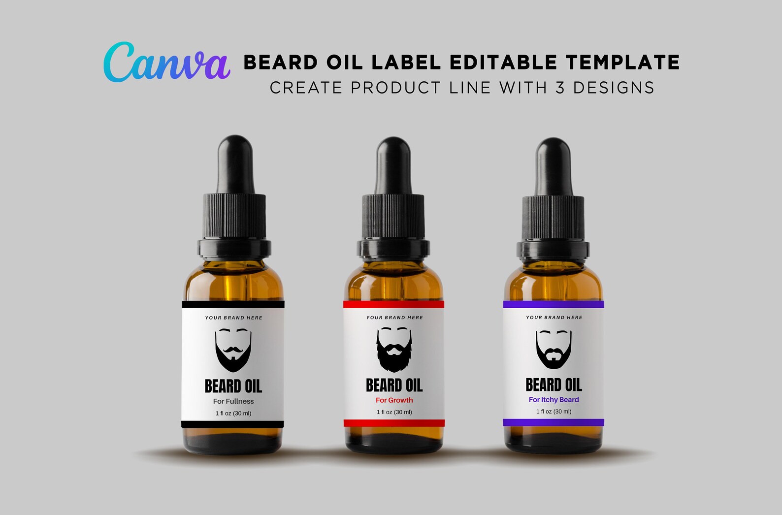 Printable Beard Oil Labels, Beard Oil Serum Bottle Dropper Label, Beard