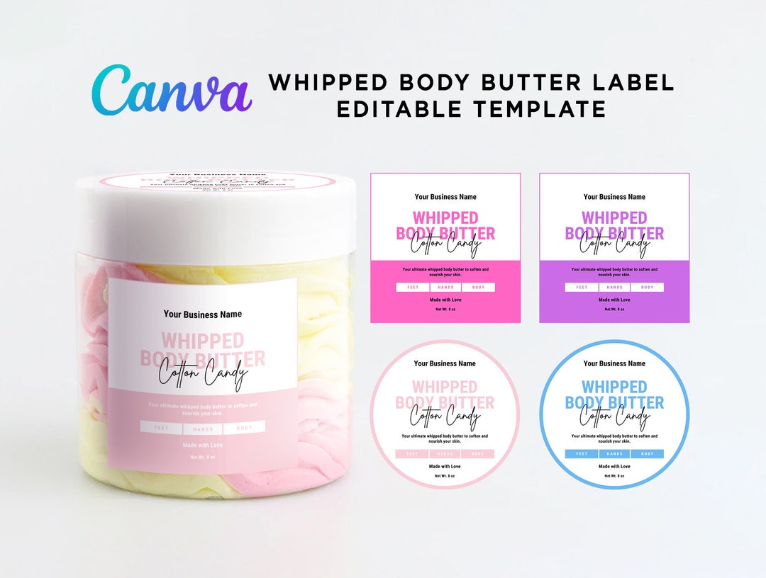 Editable Whipped Body Butter Label Design, Cotton Candy Body Butter Label, Printable Whipped