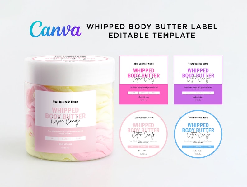 Editable Whipped Body Butter Label Design Cotton Candy Body Etsy