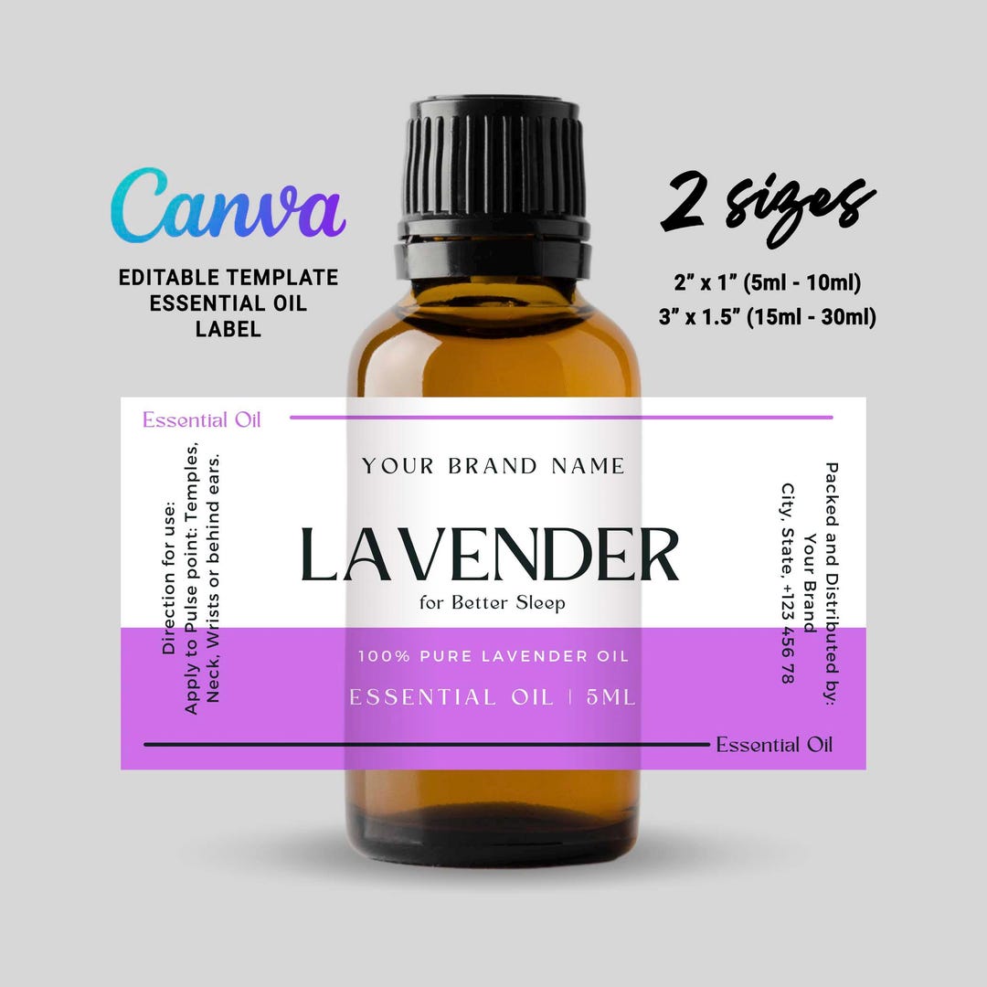 Printable Essential Oils Label, 5ml Essential Oil, 10ml Essential Oil ...