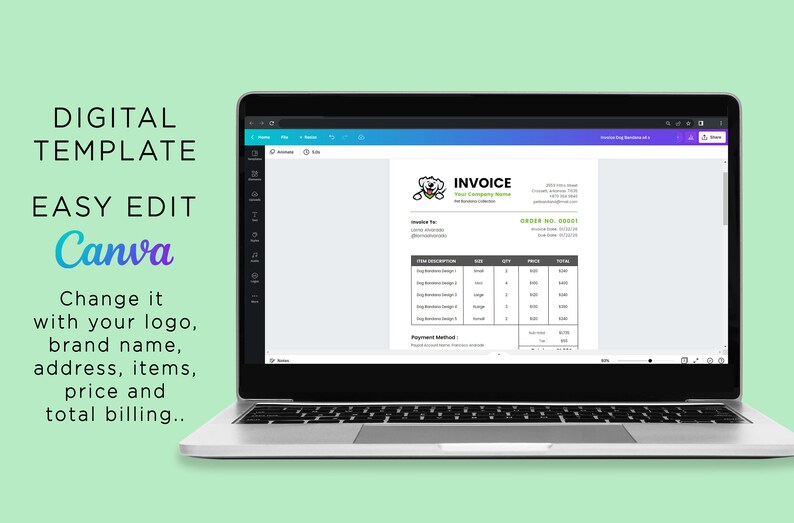 Printable Dog Bandana Business Invoice Form Pet Bandana Etsy