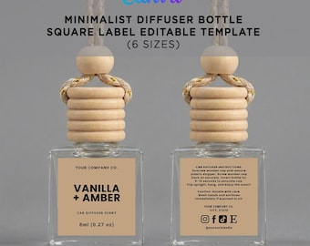 Redigerbar etikettmall för bildiffusor Canva, minimalistisk hängande parfymflasketikett, minimalistisk doftoljeetikett, luftfräscharklistermärke