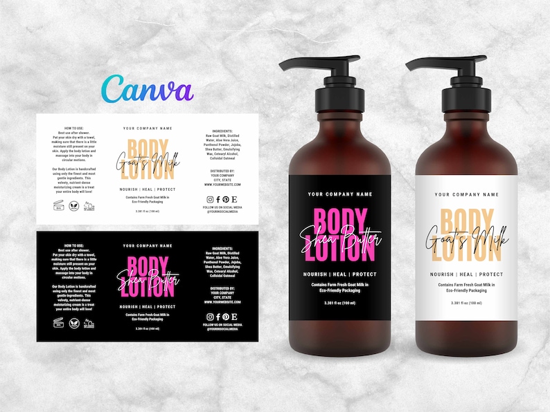 Body Lotion Bottle Labels Design, Lotion Label Template, Handmade ...