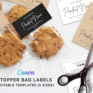 Etiqueta para bolsa de decoración imprimible, etiqueta para bolsa de golosinas, etiquetas para bolsas de galletas, etiquetas plegables, etiqueta para bolsa de dulces, etiquetas para bolsas de alimentos, plantilla digital editable Canva.