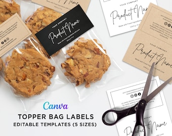 Printable Topper Bag Label, Treat Bag Label, Cookie Bag Labels, Fold Labels, Candy Bag Tag, Food Bag Labels Editable Digital Template Canva.