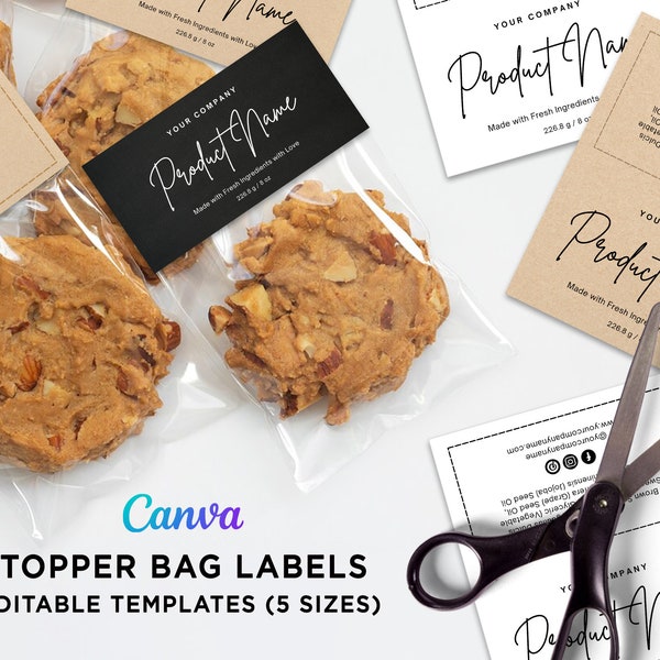 Printable Topper Bag Label, Treat Bag Label, Cookie Bag Labels, Fold Labels, Candy Bag Tag, Food Bag Labels Editable Digital Template Canva.