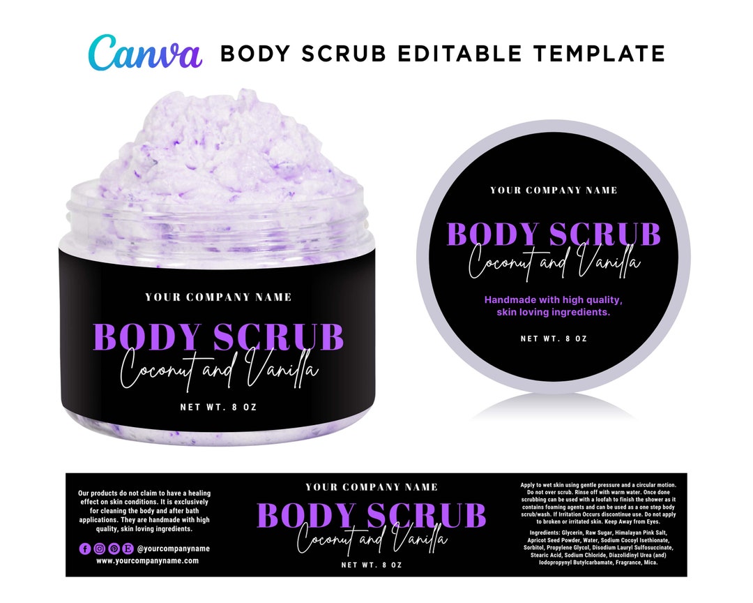 Body Scrub Wrap Label Designs, Body Sugar Scrub Labels, Soak Salts